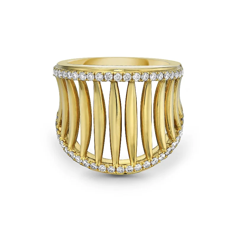 Knuckle - Duster Fashion Rings in Black - Plated Metal with Spike DetailsDiamond & Gold Birdcage Ring (20mm) Knuckle - Duster Fashion Rings in Black - Plated Metal with Spike DetailsDiamond & Gold Birdcage Ring (20mm)