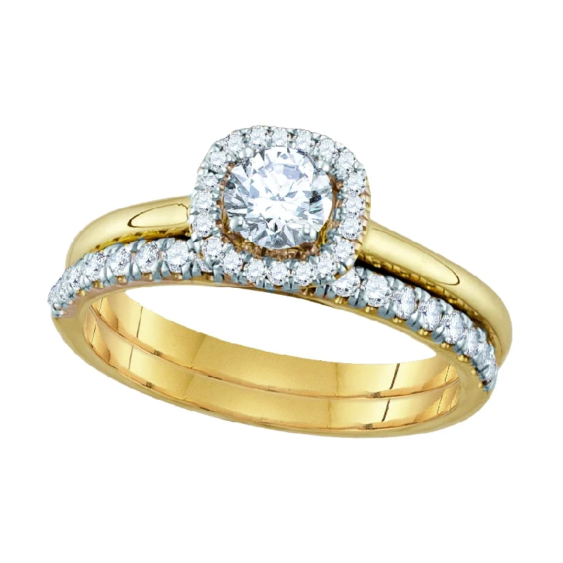 Engagement Rings with Sapphire and Diamond Combinations in a Vintage StyleSignature EcoLove 3/4 CTW Lab Grown Diamond Halo Bridal Set Ring in 14KT Yellow Gold Engagement Rings with Sapphire and Diamond Combinations in a Vintage StyleSignature EcoLove 3/4 CTW Lab Grown Diamond Halo Bridal Set Ring in 14KT Yellow Gold