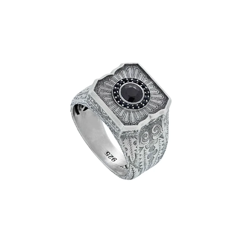 Adjustable Fashion Rings in Leather and Brass with a Tribal - Inspired DesignGun Metal Black Sapphire England Made Me Cuban Ring Adjustable Fashion Rings in Leather and Brass with a Tribal - Inspired DesignGun Metal Black Sapphire England Made Me Cuban Ring