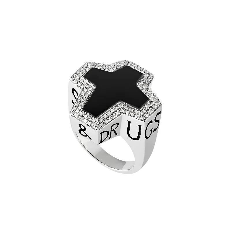 Fashion Rings with Initial Charms in Silver - Plated Metal for a Custom AccessorySex & Drugs & Rock & Roll Ring in Black Onyx Fashion Rings with Initial Charms in Silver - Plated Metal for a Custom AccessorySex & Drugs & Rock & Roll Ring in Black Onyx