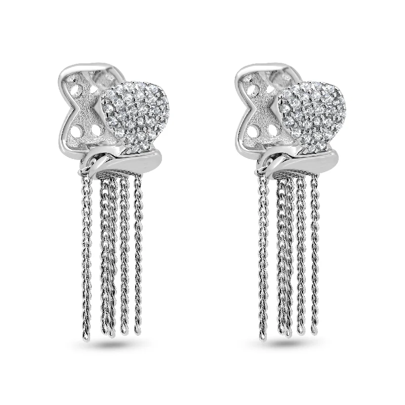 Silver hoop earrings925 Sterling Silver Rhodium Plated Tassel CZ Hoop Earring - STE01355 Silver hoop earrings925 Sterling Silver Rhodium Plated Tassel CZ Hoop Earring - STE01355