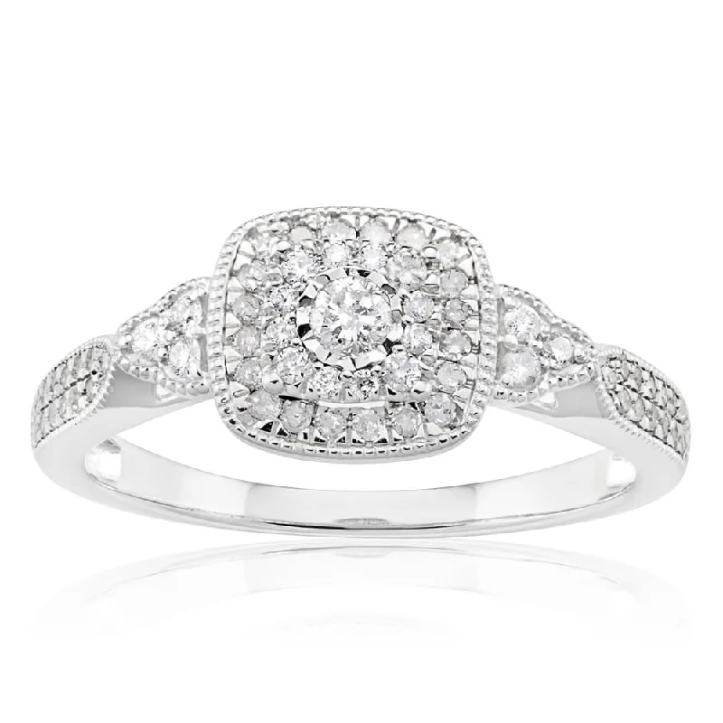 Adjustable Engagement Rings with a Flexible Band and a Princess - Cut Center Diamond9ct White Gold Ring With 1/3 Carats Of Diamonds Adjustable Engagement Rings with a Flexible Band and a Princess - Cut Center Diamond9ct White Gold Ring With 1/3 Carats Of Diamonds