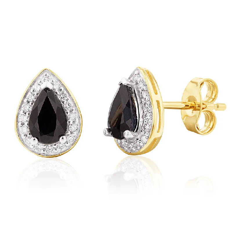 Cubic Zirconia - Encrusted Flower Stud Earrings in Pink for a Girly and Glamorous Accessory9ct Yellow Gold 6x4mm Natural Sapphire and Diamond Pear Halo Studs Cubic Zirconia - Encrusted Flower Stud Earrings in Pink for a Girly and Glamorous Accessory9ct Yellow Gold 6x4mm Natural Sapphire and Diamond Pear Halo Studs