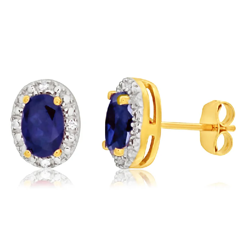 Rainbow - Colored Enameled Butterfly Stud Earrings for a Playful and Colorful Statement9ct Yellow Gold Created Sapphire 6x4mm + Diamond Stud Earrings Rainbow - Colored Enameled Butterfly Stud Earrings for a Playful and Colorful Statement9ct Yellow Gold Created Sapphire 6x4mm + Diamond Stud Earrings