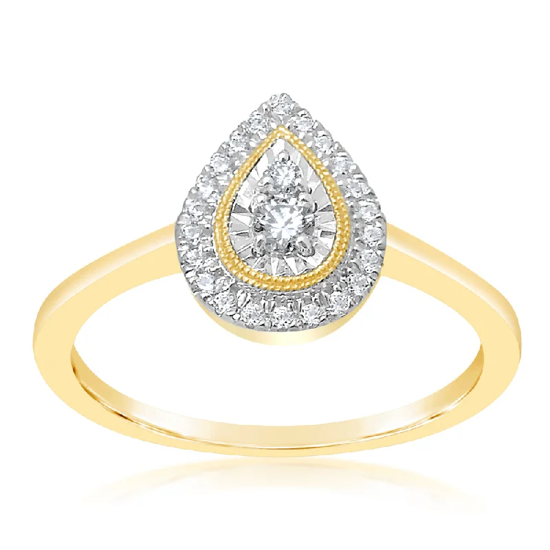 Vintage - Inspired Engagement Rings with Filigree Work and Emerald - Cut Center Stone9ct Yellow Gold Pear Shape 1/5 Carat Diamond Ring with 24 Brilliant Diamonds Vintage - Inspired Engagement Rings with Filigree Work and Emerald - Cut Center Stone9ct Yellow Gold Pear Shape 1/5 Carat Diamond Ring with 24 Brilliant Diamonds