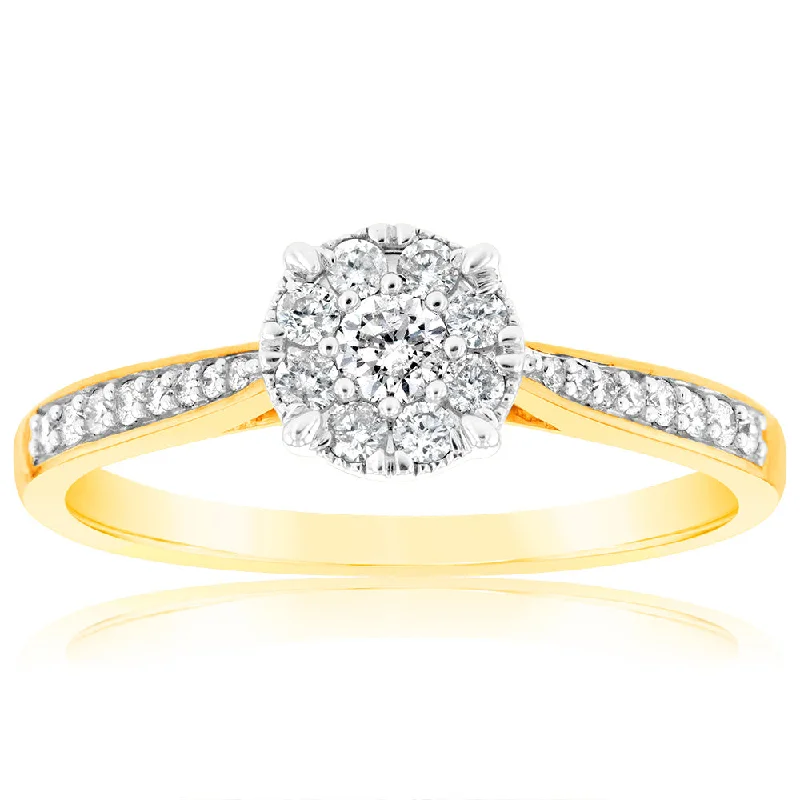 Engagement Rings with Amethyst and Diamond Accents in a Contemporary Setting9ct Yellow Gold Ring With 1/3 Carats Of Diamonds Engagement Rings with Amethyst and Diamond Accents in a Contemporary Setting9ct Yellow Gold Ring With 1/3 Carats Of Diamonds