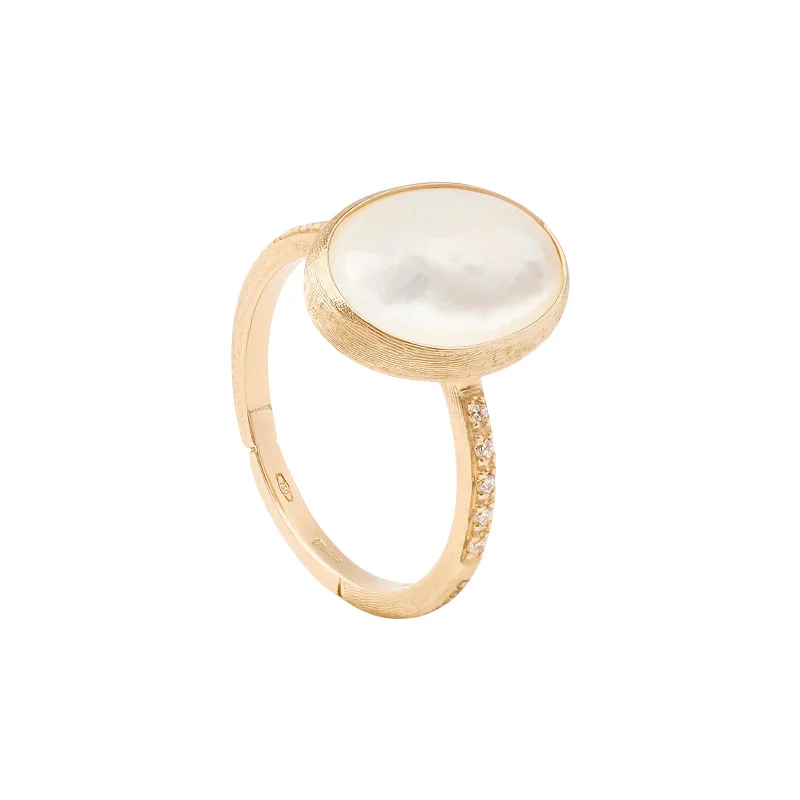 Rhinestone - Embellished Fashion Rings in Silver - Tone Metal for a Glamorous TouchSiviglia Mother of Pearl Ring with Diamond Pavé Shank Rhinestone - Embellished Fashion Rings in Silver - Tone Metal for a Glamorous TouchSiviglia Mother of Pearl Ring with Diamond Pavé Shank