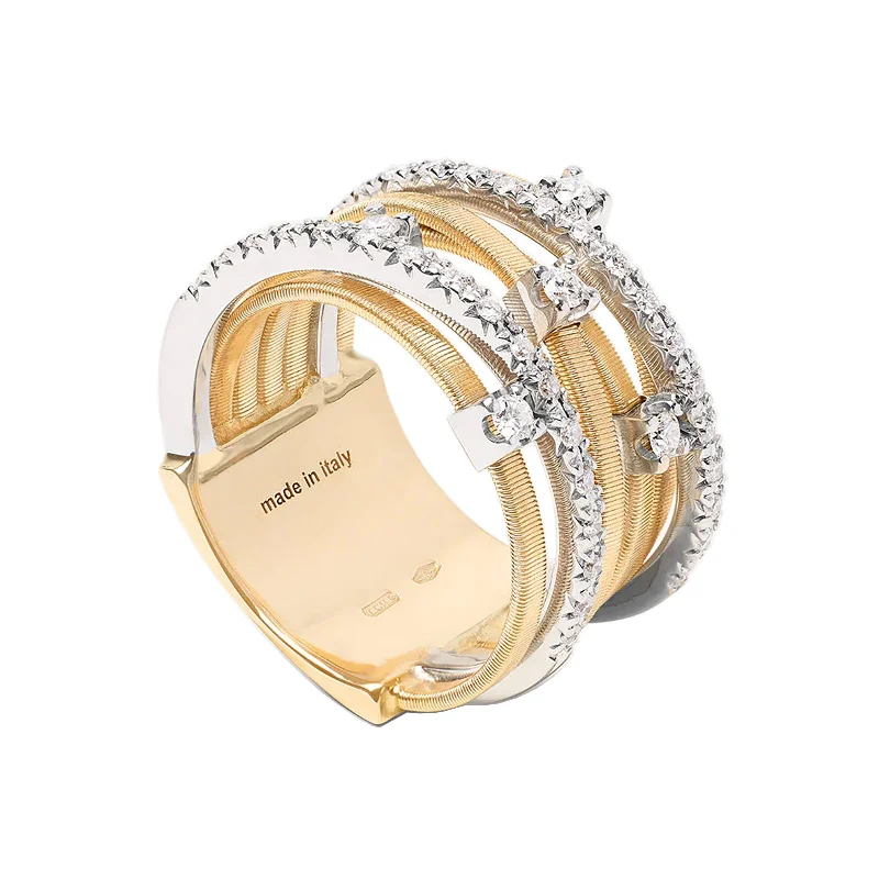 Bangle - Style Fashion Rings in Rose - Gold - Plated Aluminum with Etched PatternsGOA 7-Strand Ring With Diamonds Bangle - Style Fashion Rings in Rose - Gold - Plated Aluminum with Etched PatternsGOA 7-Strand Ring With Diamonds