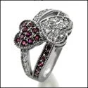 Vintage - inspired anniversary rings with milgrain edgesRing With Two Hearts Set with Ruby and Diamond Color Cubic Zirconia in 14K White Gold Vintage - inspired anniversary rings with milgrain edgesRing With Two Hearts Set with Ruby and Diamond Color Cubic Zirconia in 14K White Gold