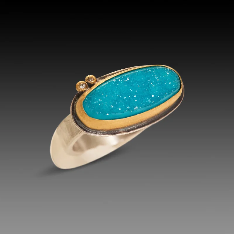 Opal Gemstone Rings in Rose Gold with a Milgrain Edge for a Feminine and Romantic StyleChrysocolla Druzy Ring with Diamonds Opal Gemstone Rings in Rose Gold with a Milgrain Edge for a Feminine and Romantic StyleChrysocolla Druzy Ring with Diamonds