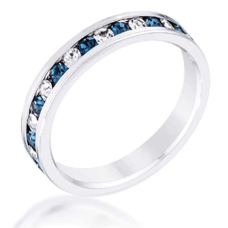 Minimalist Fashion Rings in Stainless Steel with a Single Solitaire CrystalClear And Blue Alternating Crystal Eternity Ring Timeless Fashion Accessory Minimalist Fashion Rings in Stainless Steel with a Single Solitaire CrystalClear And Blue Alternating Crystal Eternity Ring Timeless Fashion Accessory