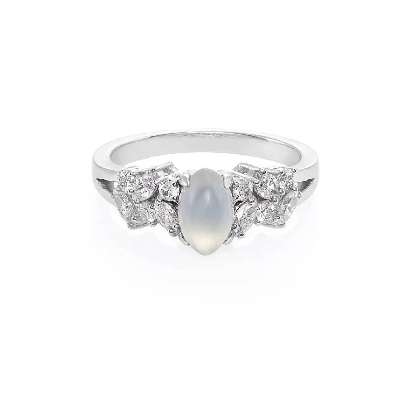 Vintage Cluster Engagement Rings with Antique - Cut Diamonds and Silver FiligreeCertified Marquise Cut Natural Icy White Jade & Diamond Ring in 14K Solid White Gold Vintage Cluster Engagement Rings with Antique - Cut Diamonds and Silver FiligreeCertified Marquise Cut Natural Icy White Jade & Diamond Ring in 14K Solid White Gold