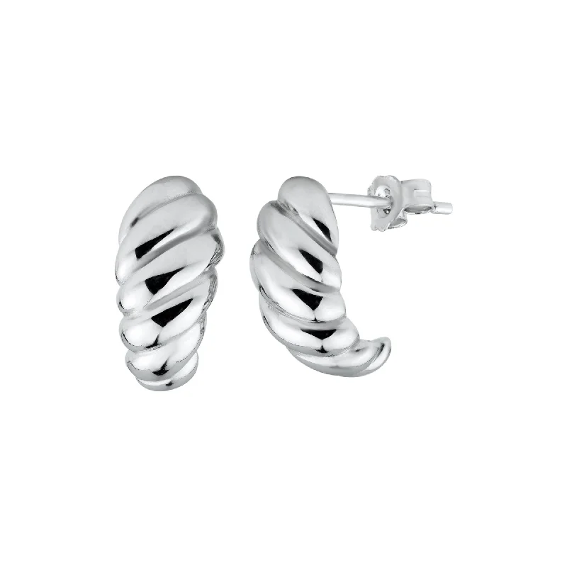 Diamond hoop earringsRhodium Plated 925 Sterling Silver Small Semi Hoop Braid Design Earring - STE01329 Diamond hoop earringsRhodium Plated 925 Sterling Silver Small Semi Hoop Braid Design Earring - STE01329