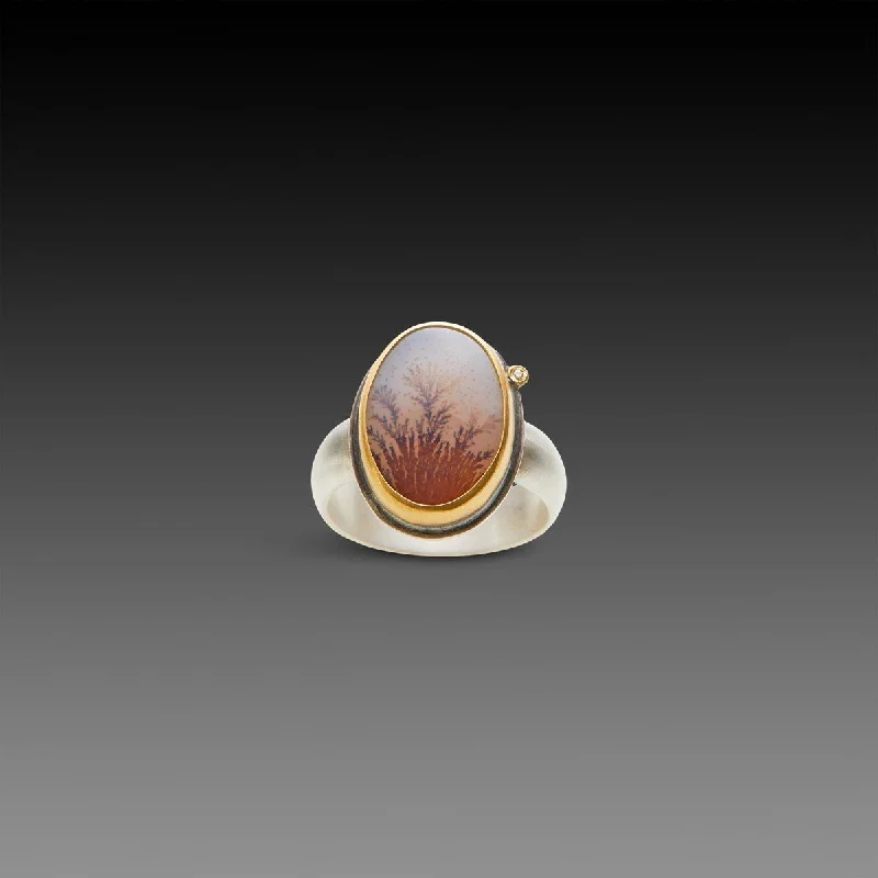 Topaz Gemstone Rings in 10K Gold with a Channel - Set Design for a Contemporary and Durable OptionDendritic Agate Ring with Diamond Dot Topaz Gemstone Rings in 10K Gold with a Channel - Set Design for a Contemporary and Durable OptionDendritic Agate Ring with Diamond Dot