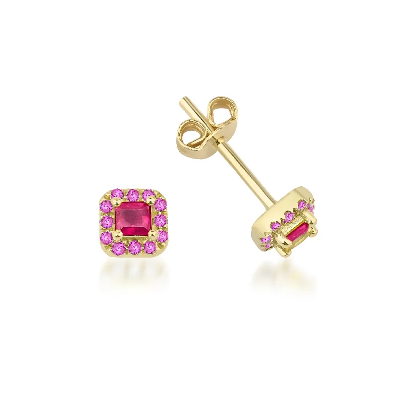 14K Gold Plated Heart - Shaped Stud Earrings for a Romantic and Feminine LookFortuna 18k Ruby and Pink Sapphire Earrings 14K Gold Plated Heart - Shaped Stud Earrings for a Romantic and Feminine LookFortuna 18k Ruby and Pink Sapphire Earrings
