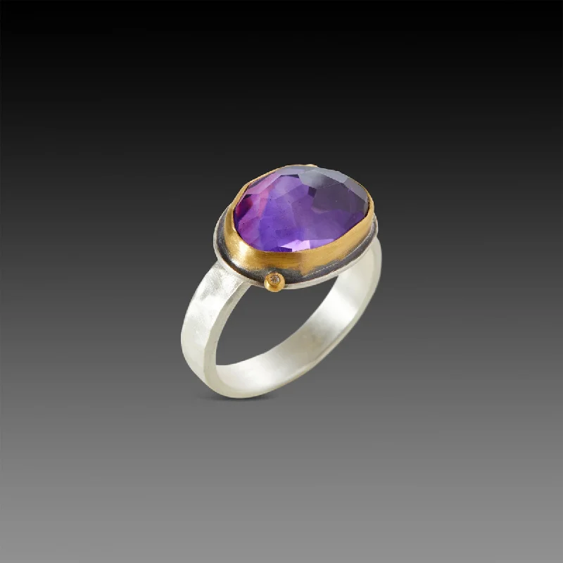 Iolite Gemstone Rings in 10K Gold with a Twisted Band for a Distinctive and Stylish AccessorySparkly Amethyst Ring with Diamonds Iolite Gemstone Rings in 10K Gold with a Twisted Band for a Distinctive and Stylish AccessorySparkly Amethyst Ring with Diamonds