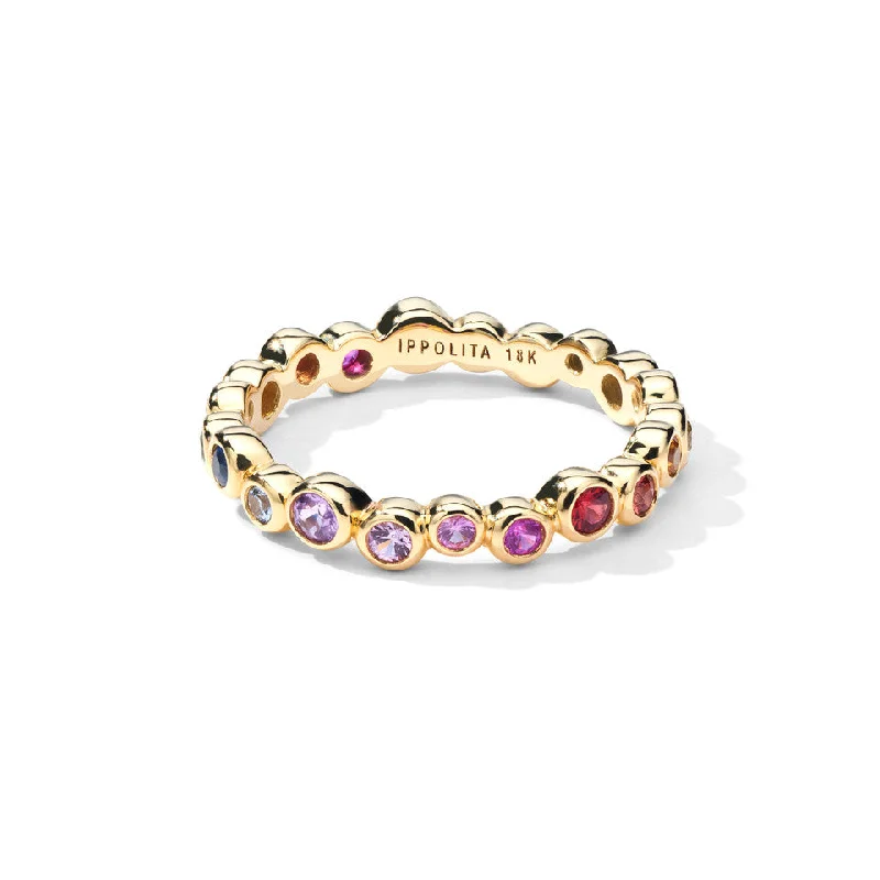 Stackable Fashion Rings in Rose - Gold Tone with Delicate Floral EngravingsRainbow Sapphire Starlet Ring Stackable Fashion Rings in Rose - Gold Tone with Delicate Floral EngravingsRainbow Sapphire Starlet Ring