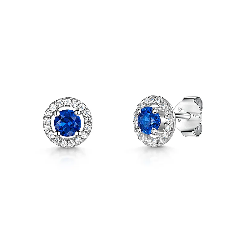 Rhinestone - Embellished Crown - Shaped Stud Earrings for a Princess - Inspired LookJools Silver Sapphire Blue Zirconia Halo Stud Earrings Rhinestone - Embellished Crown - Shaped Stud Earrings for a Princess - Inspired LookJools Silver Sapphire Blue Zirconia Halo Stud Earrings