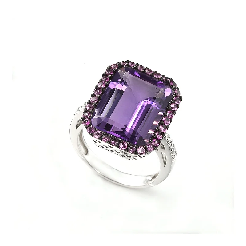 Agate Gemstone Rings in Sterling Silver with a Mosaic - Inspired Inlay for a Bohemian StyleLarge Amethyst, Diamond and Pink Sapphire Ring, 14K White Gold Agate Gemstone Rings in Sterling Silver with a Mosaic - Inspired Inlay for a Bohemian StyleLarge Amethyst, Diamond and Pink Sapphire Ring, 14K White Gold