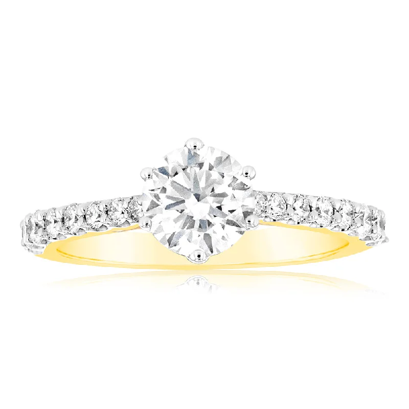 Solitaire Engagement Rings with a High - Clarity Round Diamond and Tapered BandLuminesce Lab Grown 1 Carat Fancy Diamond Ring in 18ct Yellow Gold Solitaire Engagement Rings with a High - Clarity Round Diamond and Tapered BandLuminesce Lab Grown 1 Carat Fancy Diamond Ring in 18ct Yellow Gold