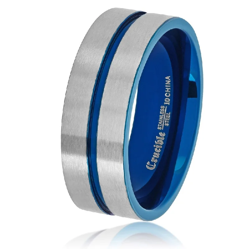 Open - Band Fashion Rings in Sterling Silver with Gemstone InlaysMen's Blue Plated Brushed Stainless Steel Comfort Fit Ring (8mm) Open - Band Fashion Rings in Sterling Silver with Gemstone InlaysMen's Blue Plated Brushed Stainless Steel Comfort Fit Ring (8mm)