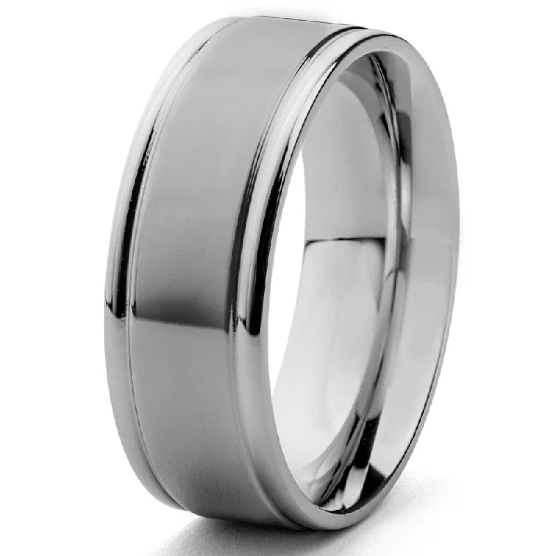 Fashion Rings with Initial Charms in Silver - Plated Metal for a Custom AccessoryMen's Dual Finish Stainless Steel Grooved Comfort Fit Ring - 8mm Wide Fashion Rings with Initial Charms in Silver - Plated Metal for a Custom AccessoryMen's Dual Finish Stainless Steel Grooved Comfort Fit Ring - 8mm Wide