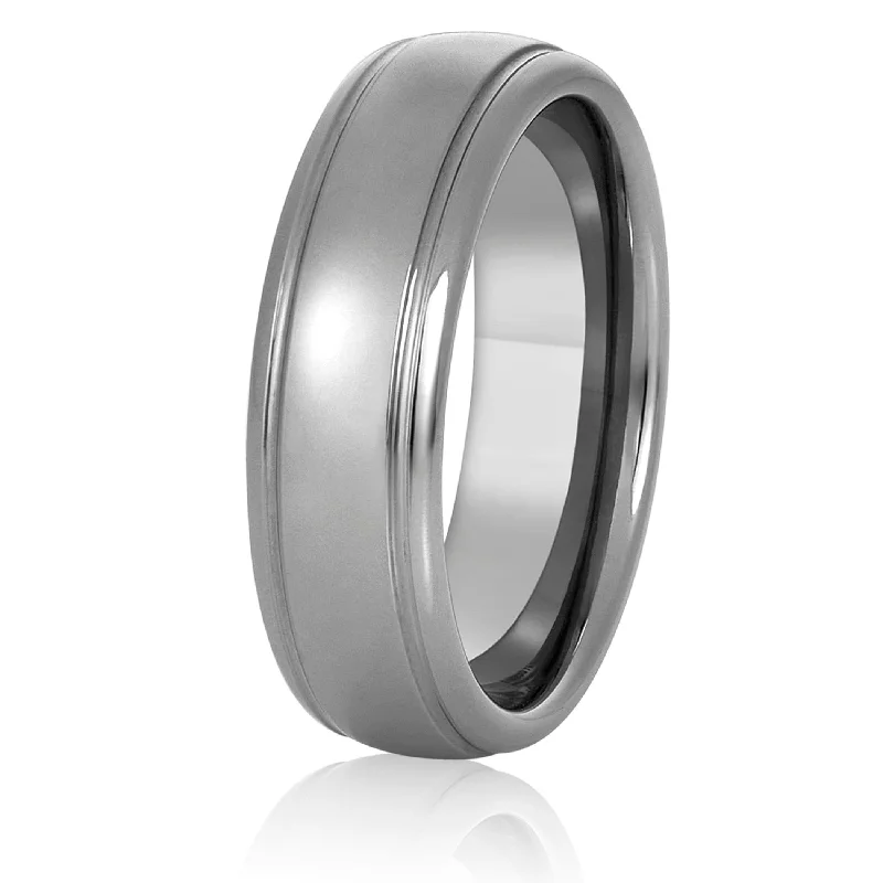 Enamel - Coated Fashion Rings in Bright Colors with Animal - Print PatternsMen's Grooved and Polished Domed Tungsten Ring (7mm) Enamel - Coated Fashion Rings in Bright Colors with Animal - Print PatternsMen's Grooved and Polished Domed Tungsten Ring (7mm)