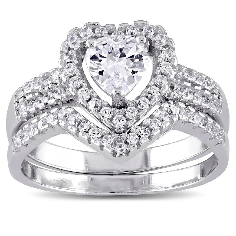 Magnetic Fashion Rings in Stainless Steel with a Modern, Interlocking DesignMiadora Sterling Silver Cubic Zirconia Bridal Heart Halo Wedding Ring Set - White Magnetic Fashion Rings in Stainless Steel with a Modern, Interlocking DesignMiadora Sterling Silver Cubic Zirconia Bridal Heart Halo Wedding Ring Set - White