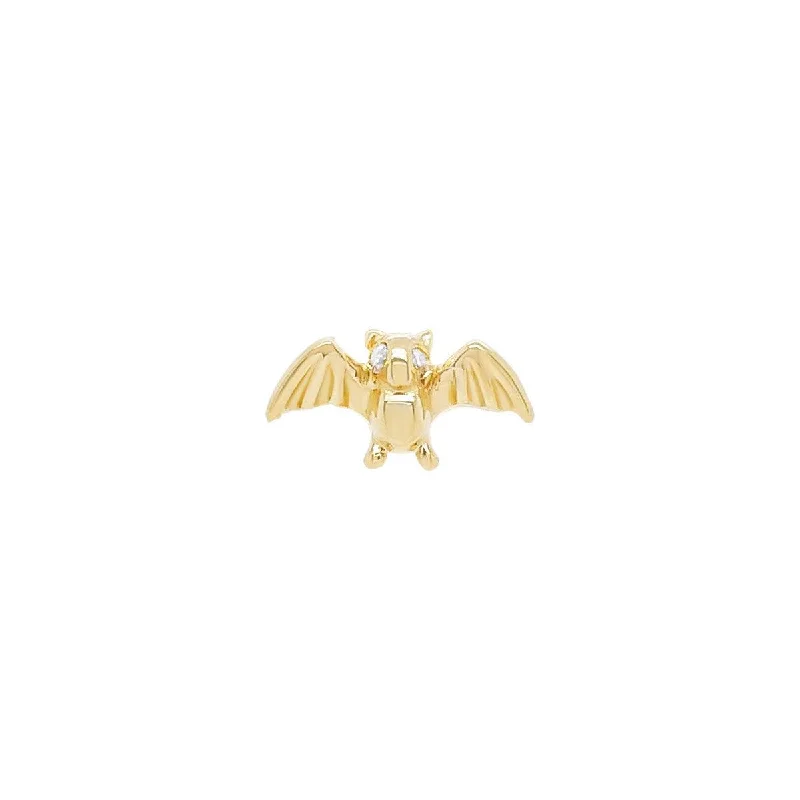 Leather - Inlaid Stud Earrings in Brown for a Rustic and Unique DesignMini Bat Threaded Flat Back Earring | .5GMS .01CT | Single