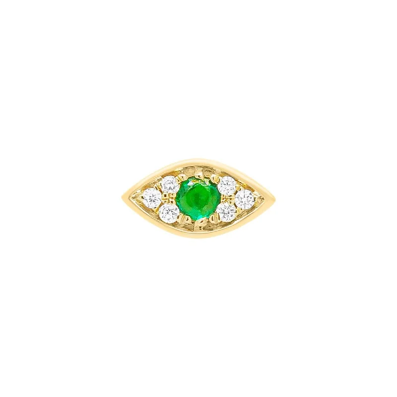 14K Gold Plated Heart - Shaped Stud Earrings for a Romantic and Feminine LookMini Emerald Evil Eye Threaded Flat Back Earring | .8GMS .04CT | Single 14K Gold Plated Heart - Shaped Stud Earrings for a Romantic and Feminine LookMini Emerald Evil Eye Threaded Flat Back Earring | .8GMS .04CT | Single