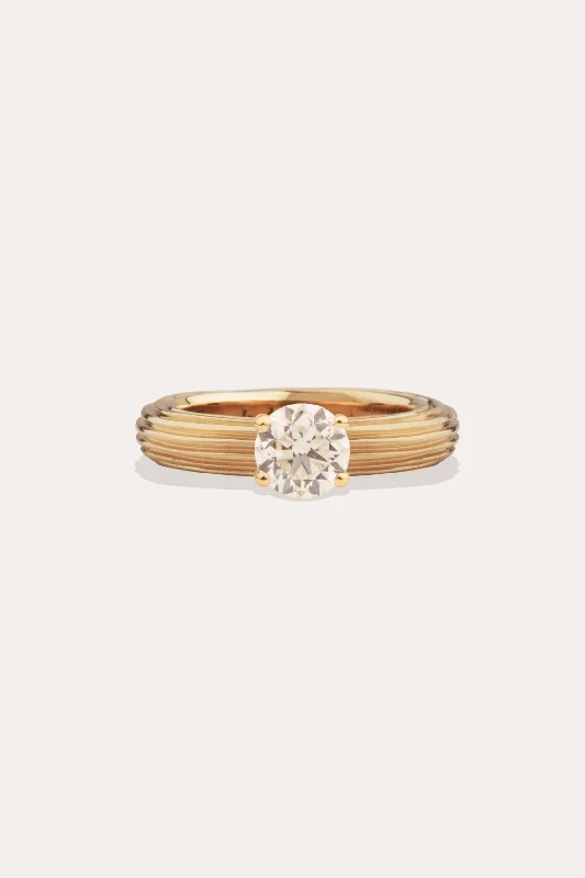 Art Deco Engagement Rings with Geometric Patterns and Baguette - Cut Diamond AccentsPillar - 18 Carat Yellow Gold Diamond Solitaire Engagement Ring