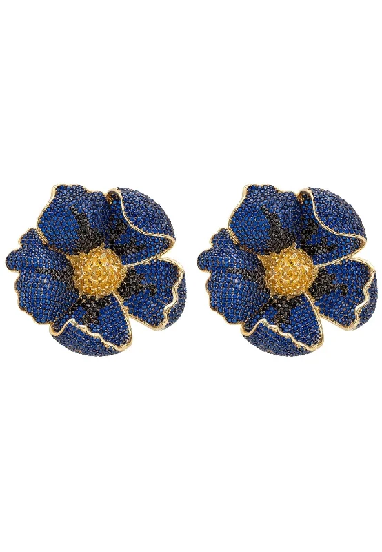 Two - Tone Gold and Silver Plated Clover Stud Earrings for a Lucky and Stylish SymbolPoppy Sapphire Blue Earrings Gold Two - Tone Gold and Silver Plated Clover Stud Earrings for a Lucky and Stylish SymbolPoppy Sapphire Blue Earrings Gold