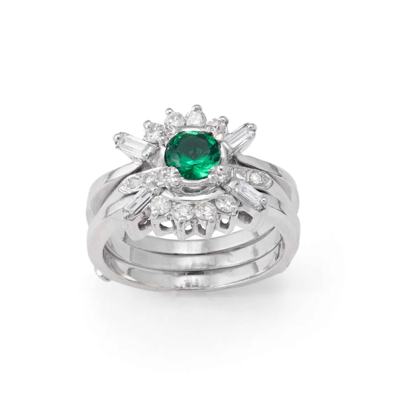 Pear - Shaped Engagement Rings in Yellow Gold with a Diamond - Encrusted BandPre-Owned Green Stone and Diamond Ring Set, 14K White Gold Pear - Shaped Engagement Rings in Yellow Gold with a Diamond - Encrusted BandPre-Owned Green Stone and Diamond Ring Set, 14K White Gold