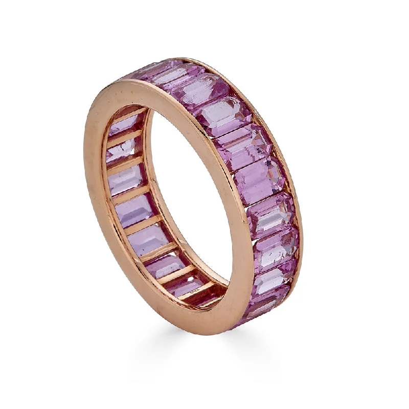 Geometric - Shaped Fashion Rings in Titanium with Iridescent InlaysPink Sapphire Eternity Band Geometric - Shaped Fashion Rings in Titanium with Iridescent InlaysPink Sapphire Eternity Band