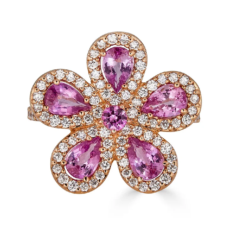 Fashion Rings with Initial Charms in Silver - Plated Metal for a Custom AccessoryPink Sapphire & Diamond Flower Ring Fashion Rings with Initial Charms in Silver - Plated Metal for a Custom AccessoryPink Sapphire & Diamond Flower Ring