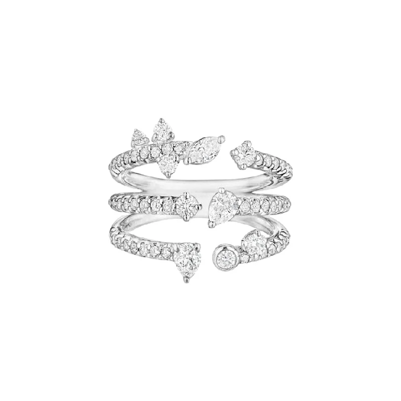 Rhinestone - Embellished Fashion Rings in Silver - Tone Metal for a Glamorous Touch3-Row Constellation Ring with Diamonds Rhinestone - Embellished Fashion Rings in Silver - Tone Metal for a Glamorous Touch3-Row Constellation Ring with Diamonds