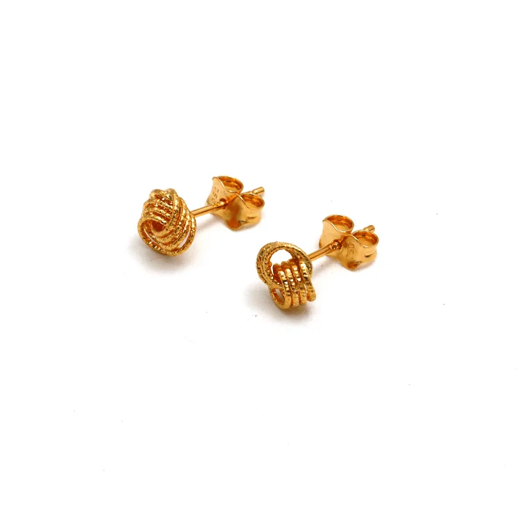 Leather - Inlaid Stud Earrings in Brown for a Rustic and Unique DesignReal Gold 4 Ring Small Twisted Stud Earring Set 8120 E1849