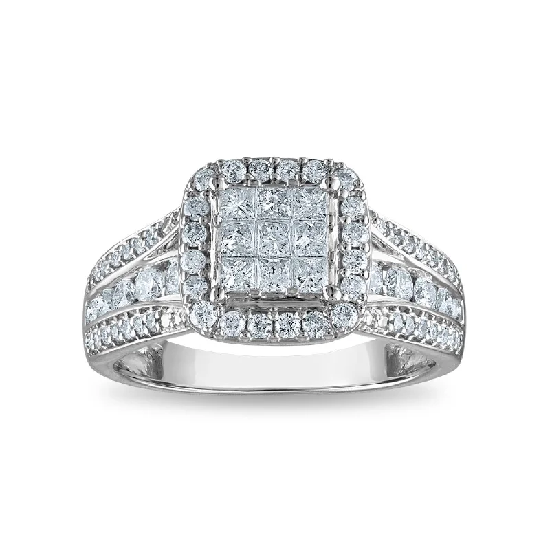Vintage - Inspired Engagement Rings with Filigree Work and Emerald - Cut Center StoneRed Hot Deal 1 CTW Diamond Halo Cluster Engagement Ring in 10KT White Gold Vintage - Inspired Engagement Rings with Filigree Work and Emerald - Cut Center StoneRed Hot Deal 1 CTW Diamond Halo Cluster Engagement Ring in 10KT White Gold