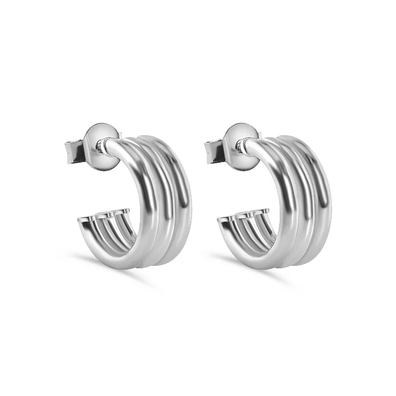 Hoop earrings for womenRhodium Plated 925 Sterling Silver Triple Semi Hoop Stud Earring - ARE00044RH Hoop earrings for womenRhodium Plated 925 Sterling Silver Triple Semi Hoop Stud Earring - ARE00044RH