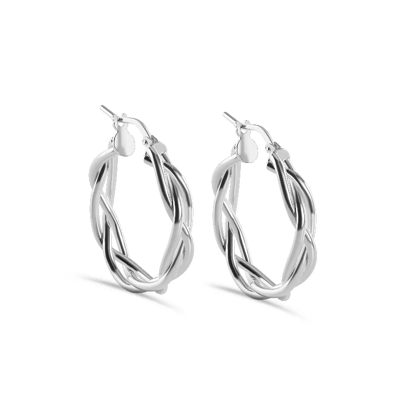 Rose gold hoop earringsHigh Polished 925 Sterling Silver Weave Hoop Earring - LS-S20025-SS-25 Rose gold hoop earringsHigh Polished 925 Sterling Silver Weave Hoop Earring - LS-S20025-SS-25