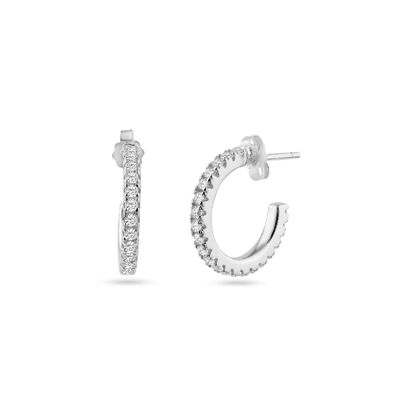 Minimalist hoop earringsSTE01350 - Rhodium Plated Eternity Clear CZ Hoop Earring 16mm