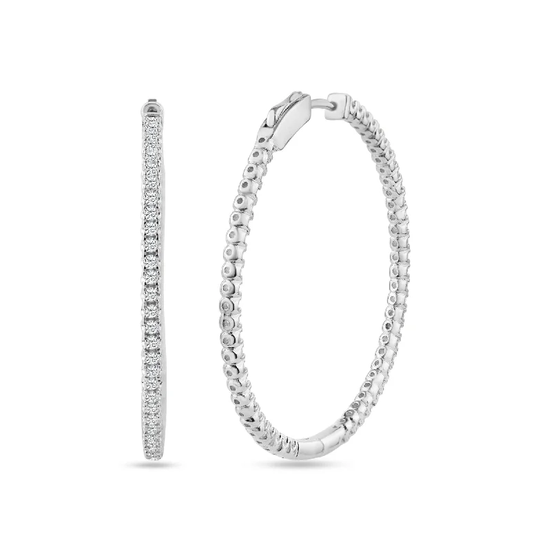 Oval hoop earringsRhodium Plated 925 Sterling Silver Eternity Clear CZ Hoop Earring 40mm - STE01340 Oval hoop earringsRhodium Plated 925 Sterling Silver Eternity Clear CZ Hoop Earring 40mm - STE01340