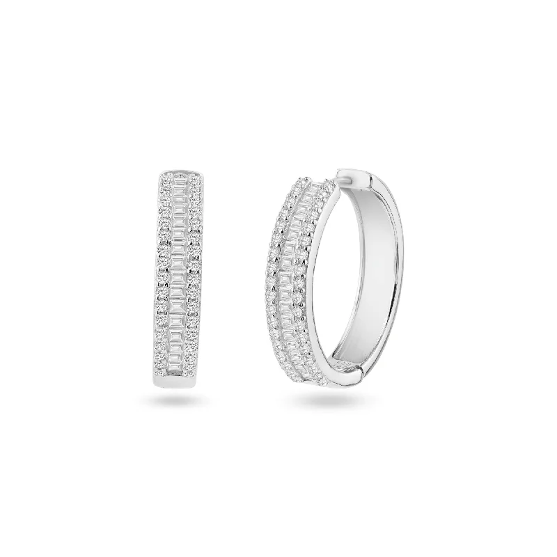 Silver hoop earringsRhodium Plated 925 Sterling Silver Pave Huggie Hoop Earring 26mm - STE01337 Silver hoop earringsRhodium Plated 925 Sterling Silver Pave Huggie Hoop Earring 26mm - STE01337