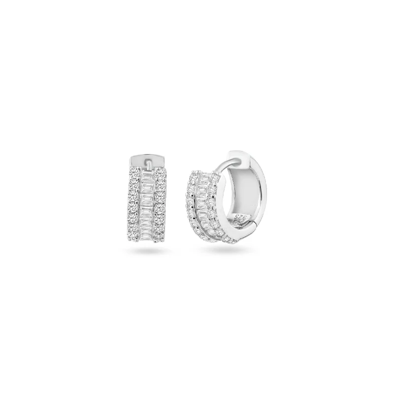 Personalized hoop earringsRhodium Plated 925 Sterling Silver Pave Huggie Hoop Earring 13mm - STE01338 Personalized hoop earringsRhodium Plated 925 Sterling Silver Pave Huggie Hoop Earring 13mm - STE01338