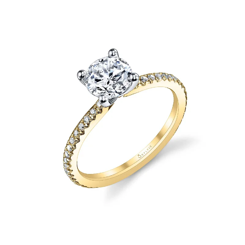 Halo Engagement Rings with a Cushion - Cut Center Diamond and Rose Gold BandRing Mounting by Sylvie for 1.25 Carats Center, 14K Yellow Gold Halo Engagement Rings with a Cushion - Cut Center Diamond and Rose Gold BandRing Mounting by Sylvie for 1.25 Carats Center, 14K Yellow Gold