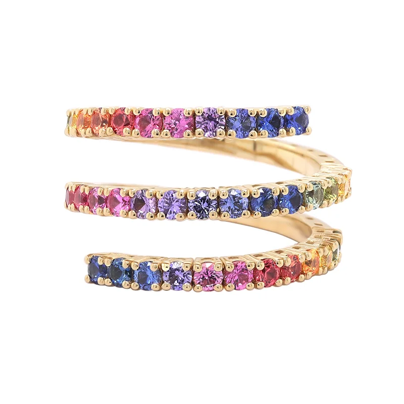 Open - Band Fashion Rings in Sterling Silver with Gemstone InlaysRainbow Sapphire Wrap Ring Open - Band Fashion Rings in Sterling Silver with Gemstone InlaysRainbow Sapphire Wrap Ring