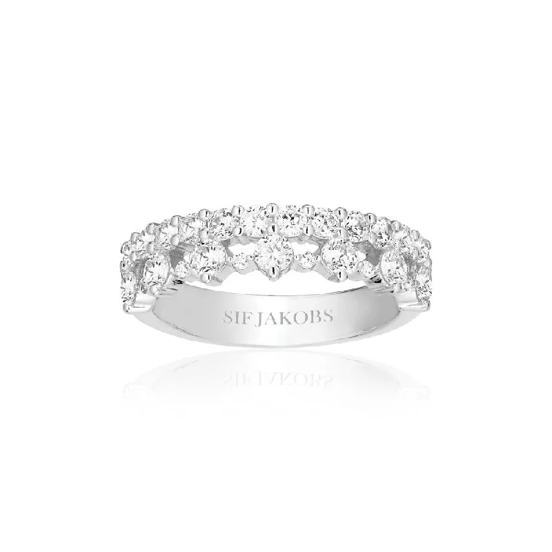 Emerald Gemstone Rings Set in Platinum with Filigree Work for a Vintage - Inspired LookLivigno Silver Ring w. Zirconias Emerald Gemstone Rings Set in Platinum with Filigree Work for a Vintage - Inspired LookLivigno Silver Ring w. Zirconias
