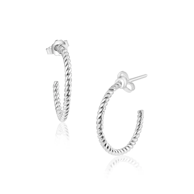 Hypoallergenic hoop earringsRhodium Plated 925 Sterling Silver Rope Design Semi Hoop Earring 20mm - STE01347 Hypoallergenic hoop earringsRhodium Plated 925 Sterling Silver Rope Design Semi Hoop Earring 20mm - STE01347