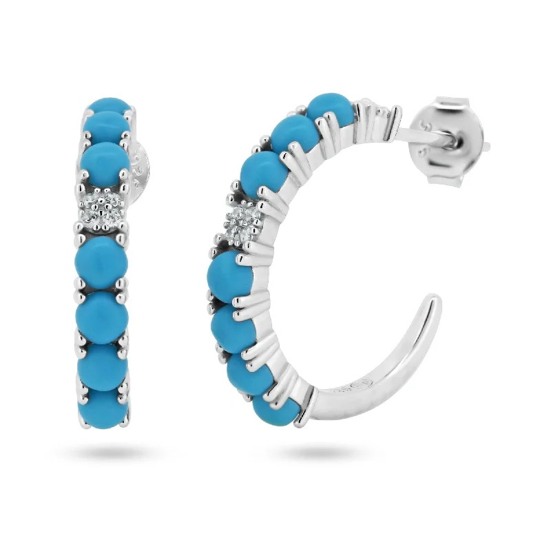 Minimalist hoop earringsRhodium Plated 925 Sterling Silver Semi Hoop Turquoise CZ Semi Hoop Earring - BGE00742 Minimalist hoop earringsRhodium Plated 925 Sterling Silver Semi Hoop Turquoise CZ Semi Hoop Earring - BGE00742