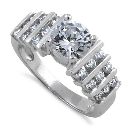 Princess Cut Engagement Rings in 18K White Gold with Micro - Pave Side StonesSterling Silver Clear Round Cut Engagement CZ Ring Princess Cut Engagement Rings in 18K White Gold with Micro - Pave Side StonesSterling Silver Clear Round Cut Engagement CZ Ring